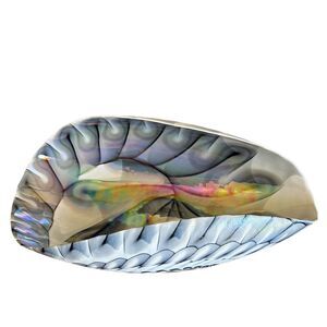 Fornace Ferro Italian Murano Art Glass Bowl 21" Sea Shell Iridescent XL Folded